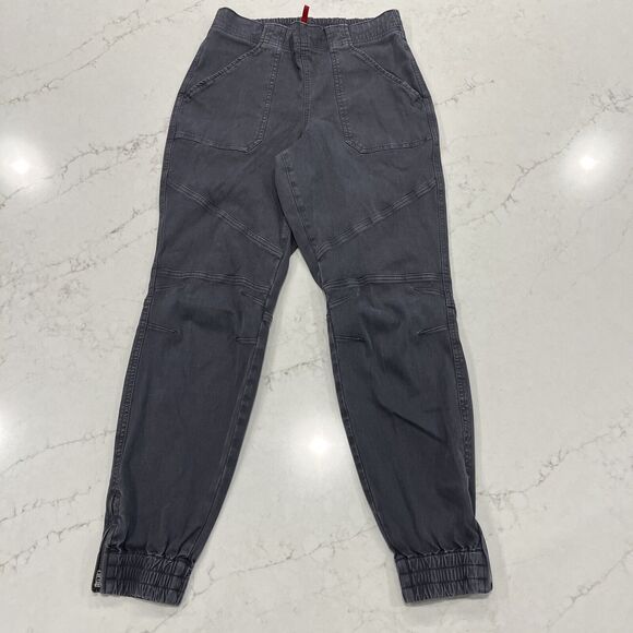 Spanx Jogger Large Gray Stretch Twill Cargo Pants High Waist Zipper Ankle Pocket - Picture 1 of 13